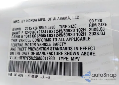 2021 Honda Pilot 2Wd Special Edition from USA, damaged, VIN 5FNYF5H25MB011930